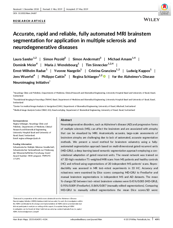 Accurate Rapid And Reliable Fully Automated Mri Brainstem Segmentation For Application In