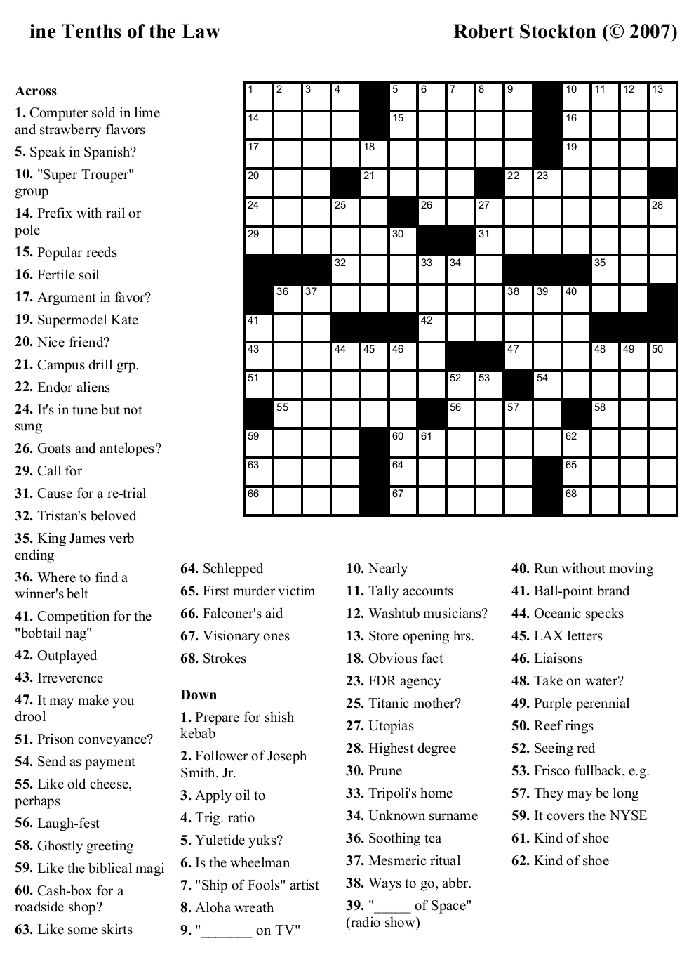 Crossword Puzzles With Solutions