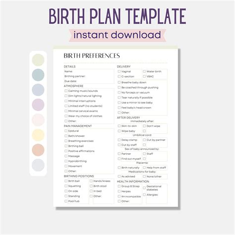 Csection Birth Plan Template Cesarean Birth Plan Printable Birth Preferences Etsy