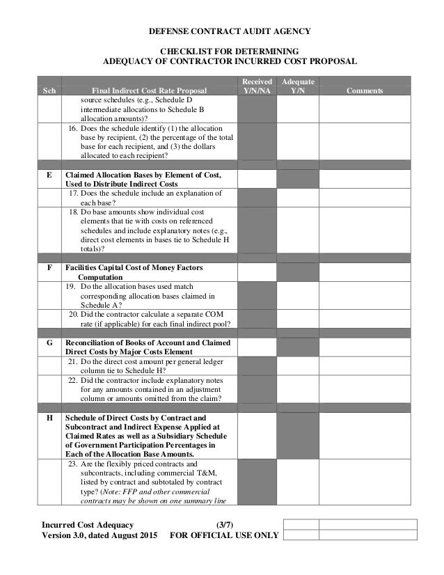 Guide For Determining Adequacy Of Contractor Incurred Cost Proposal Pdf