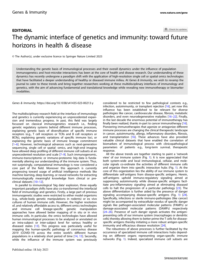 The Dynamic Interface Of Genetics And Immunity Toward Future Horizons In Health Disease Genes